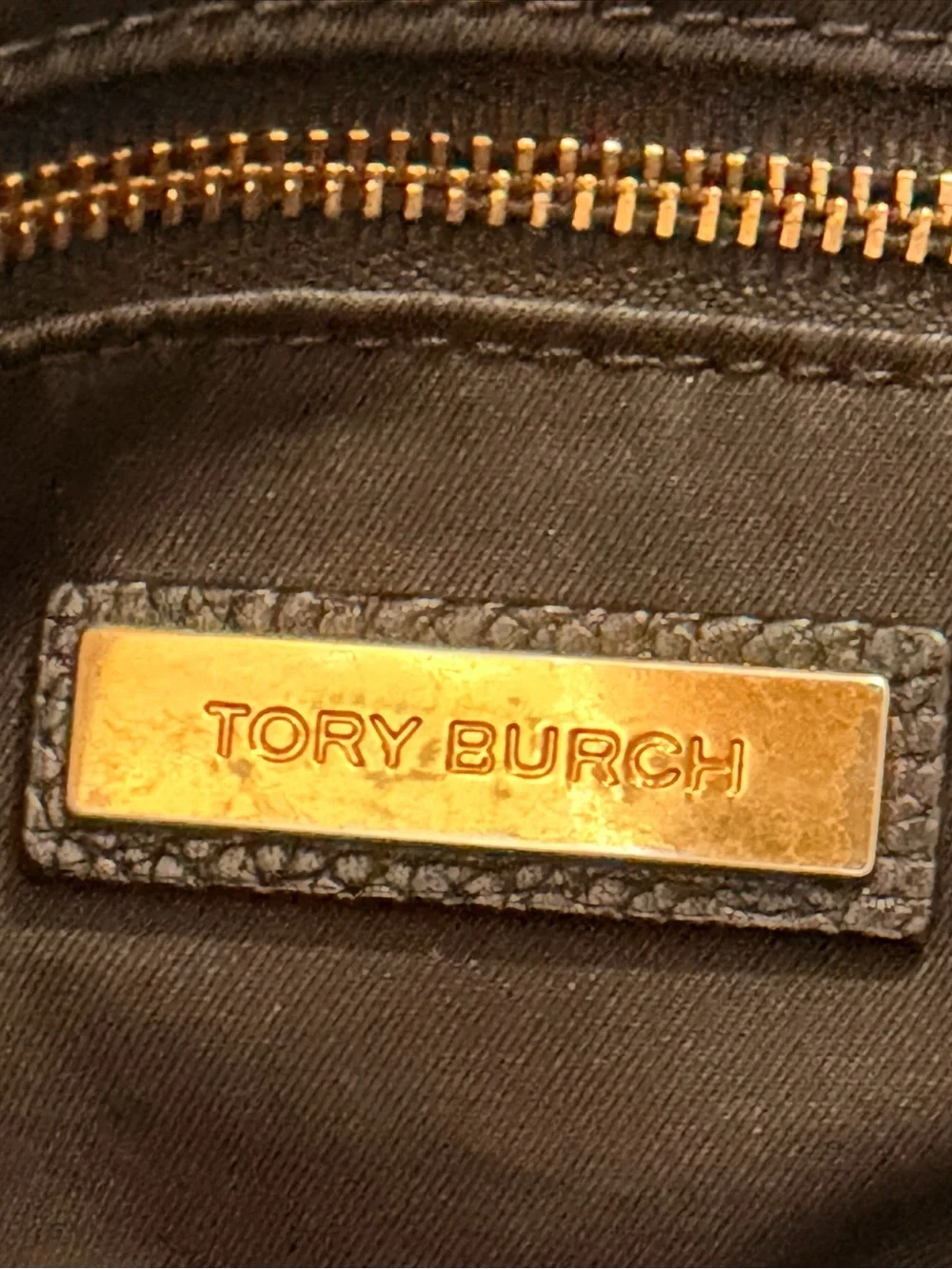 Tory Burch Leather Tote Carson Black Pebbled with Gold Chain Detail